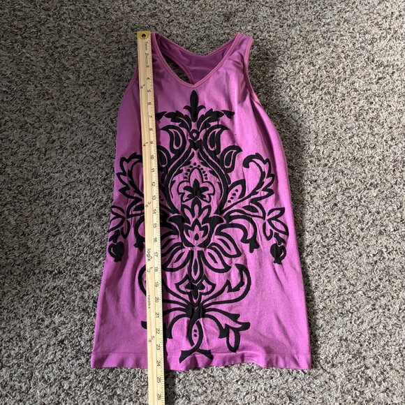 Purple Racerback Tank Top With Black Floral Motif Design - Picture 4 of 5